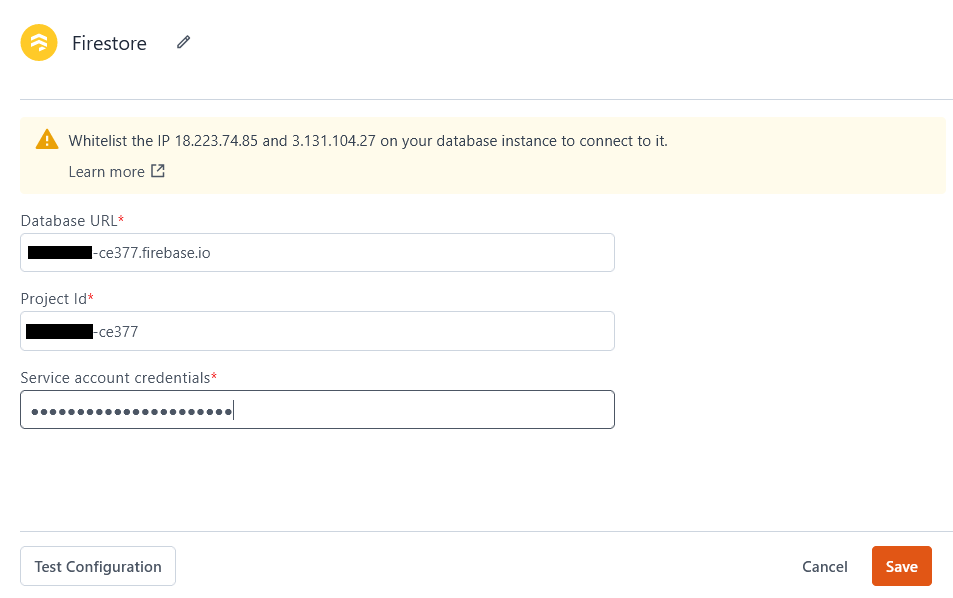 Configuring a Firestore datasource.